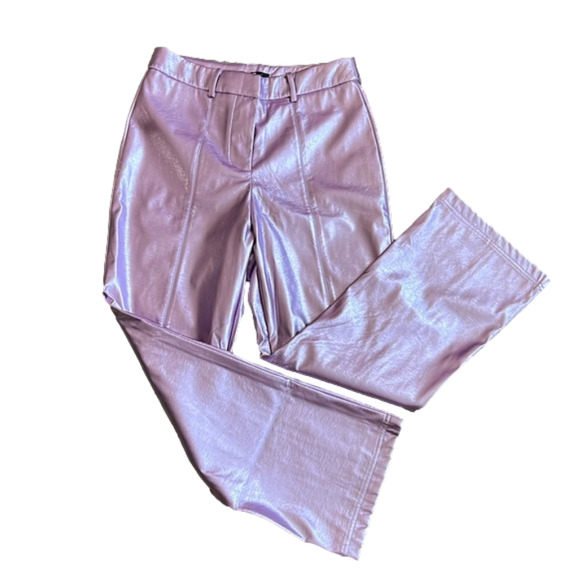 NWT 7 For All Mankind Women's Pink Metallic Faux Leather Vegan Pants - Picture 1 of 12